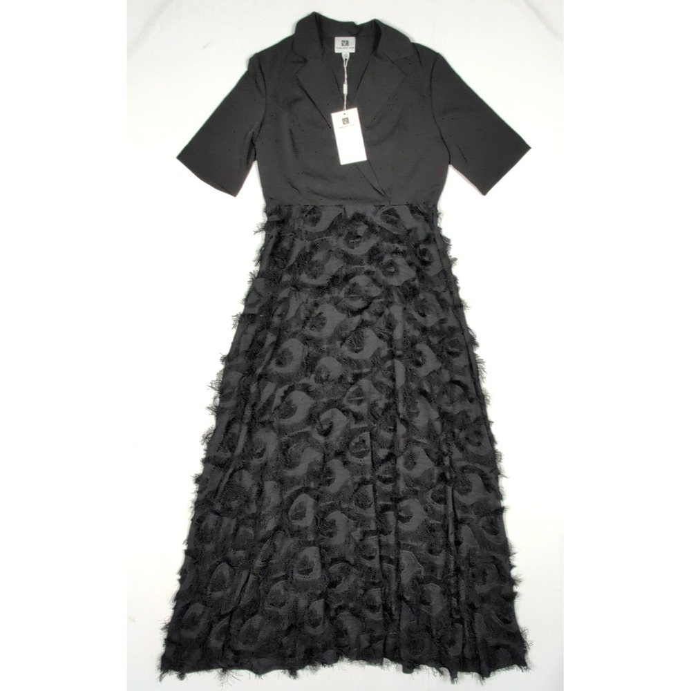 Vicky and Lucas Black Maxi Dress L NWT Feather Skirt Cocktail Evening Chic Party - Picture 3 of 16